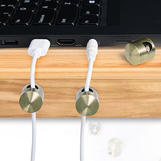 2 Sets Charger Holders for Cords, Antique Copper Color Adjustable Cable Anchor Holders, Adhesive Metal Cord Clips, Cable Management Wire Organizers for Desk, Office, Nightstand