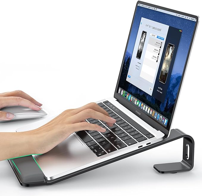 Laptop Stand for Desk, Metal Laptop Stand with Wrist Support, Ergonomic Detachable Laptop Riser, Aluminum Protable, Computer Stand for MacBook Air Pro, HP, Dell, XPS, HP (10-17") Laptops - Black