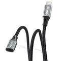 AGVEE 1ft Lightning Extension Cable, Braided Female to Male Extender Full Function Cord Compatible with iPhone iPad, Data Sync Video Audio & Charging Connector Adapter, Dark Gray