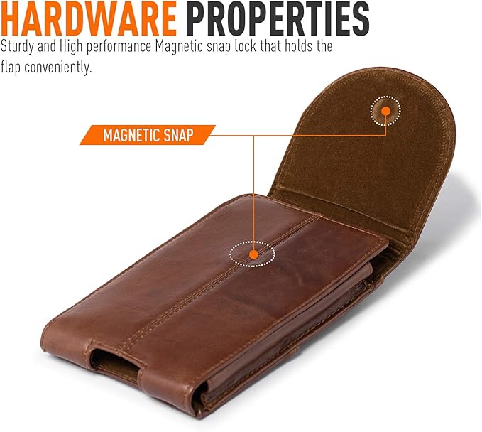 Hengwin Genuine Leather Cell Phone Holster Belt Case with Belt Clip Vertical Phone Holder Fits for iPhone 17 Pro Max 16 Pro Max 15 Plus Samsung Galaxy A55 Note9 S25+ S23+ Holster Belt Pouch (Brown)
