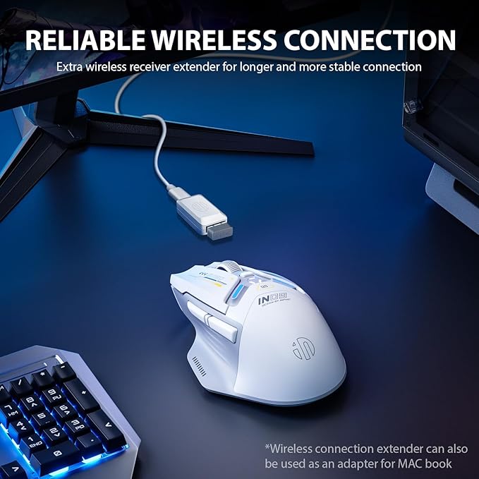 INPHIC IN9 Wireless Gaming Mouse, True Tri-Mode Bluetooth/Type-C Wired/2.4G Wireless Connection, 10000 DPl, Fully Programmable, RGB Backlit, for Laptop PC Mac