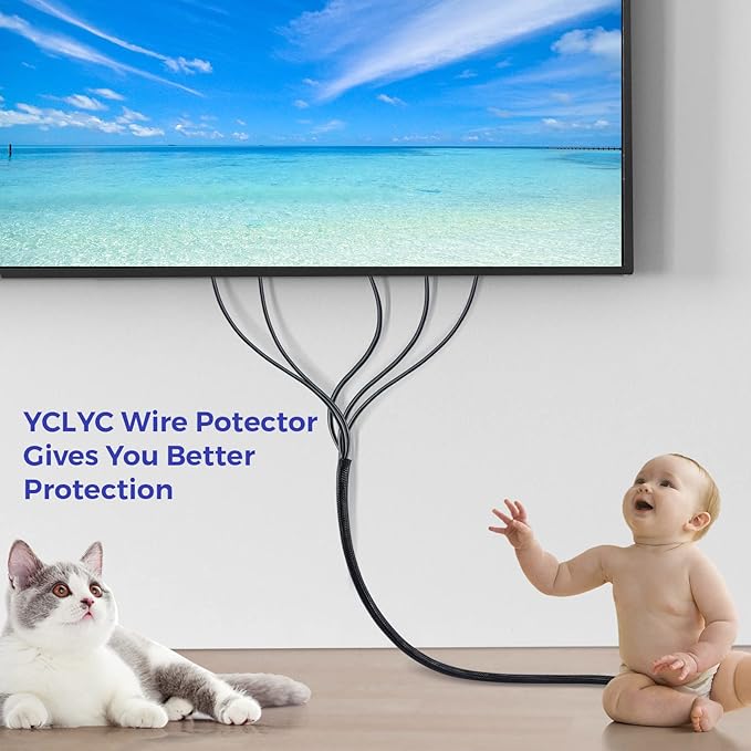 Cable Management Sleeves 1in - 2 Pack 4.1ft Split Braided Cable Sleeve Black, Hard PE Cord Protectors from Pets, Wire Organizers for Cords, Flexible Cord Wrap Wire Sleeve for Computer Cord Organizer