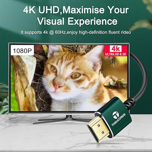 Thin HDMI to HDMI Cable 1FT 2 Pack, Ultra Slim & Flexible HDMI Cord Supports High Speed 4K@60Hz 18gbps 2160p 1080p