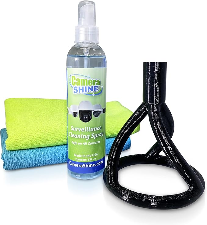 Surveillance/Security Camera Cleaning Tool - Safely from The Ground - with Cleaning Solution & Re-usable Microfiber Towels