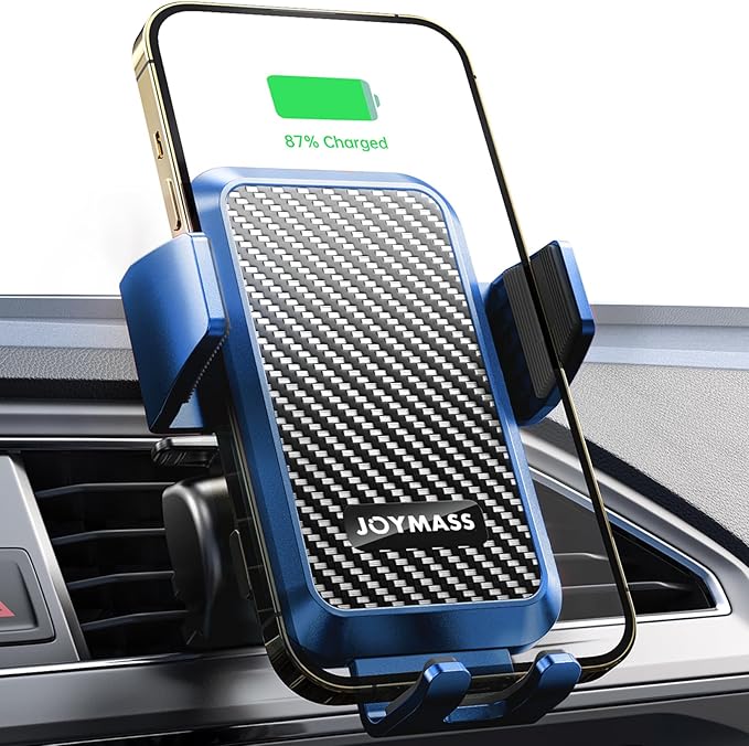 Wireless Car Charger, JOYMASS 15W Fast Charging Auto Clamping Car Charger Cell Phone Holder Mount Vent for iPhone 15 14 13 12 Mini Pro Max, Samsung Galaxy S24 Ultra S23 S22 S21+ Note 20, etc - Blue