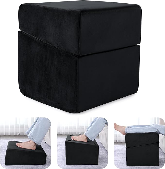 ROYALAY Adjustabl Foot Rest Under Desk for Office, High-Density Foam Foot Rest with 3 Adjustable Heights, Ergonomic Footrest with Washable Cover for Home, Airplane, Travel(16 * 14.5 * 17in, Black)