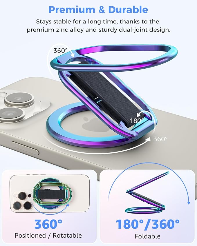 [2025 Upgraded] SUPERONE for MagSafe Phone Grip for MagSafe Kickstand Compatible with Mag Safe Finger Loop, 4-in-1 Phone Ring Holder Strap for iPhone 16/15/14/13/12 Series and Mag Safe Case - Colorful