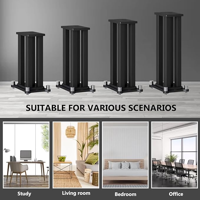 A Pair of Speaker Stands, Bookshelf Speaker Stand Steel Frame Support for Speakers up to 40 kg, Vibration-Absorbing MDF Design, Universal Speaker Stand Improves Sound Quality (40cm/15.7in)