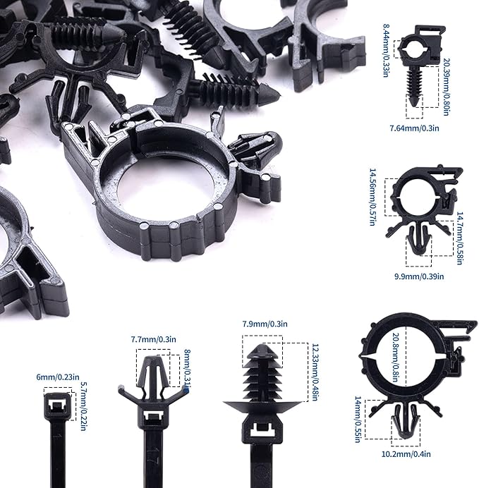 150pcs Push Mount Cable Zip Tie with Car Wire Loom Routing Clips for Cars Boat Trailer UTV Jeep Wrangler Engine Bay Self Locking Straps，Universal.