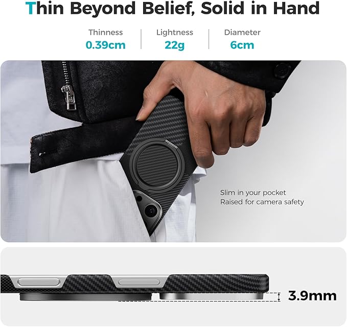 BENKS ArmorPop Magnetic Phone Grip & Stand for MagSafe, 360° Rotation Adjustable Phone Ring Holder for iPhone 17/16/15/14/13/12 Series, Durable Kevlar Design