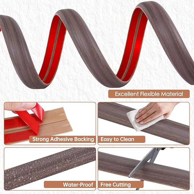 Floor Cord Cover for Wires on Floor Self Adhesive Cord Hider Floor Cable Management Wire Covers for Cords Protector Prevent Cable Trips Cord Cavity W 0.59" x H 0.31", Grayish Brown Wood, 3.3Ft