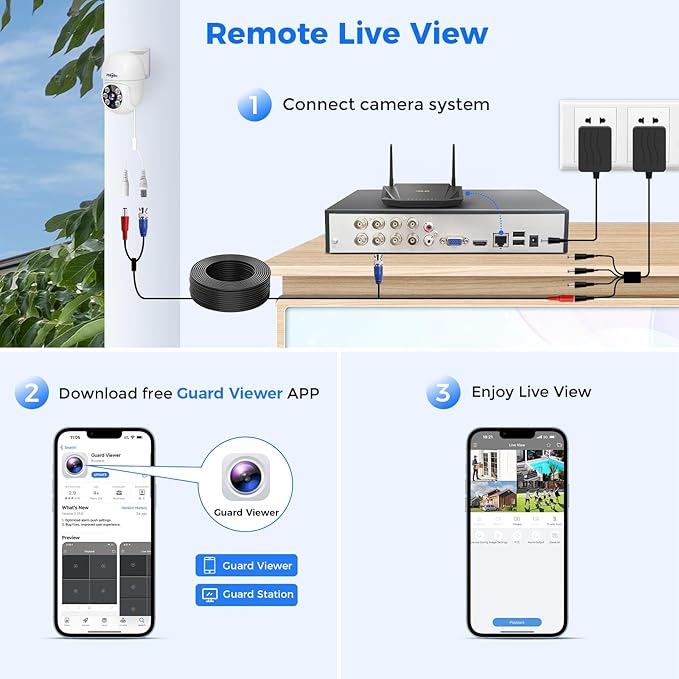 Hiseeu 360°View PTZ 3K Wired Security Camera System with Alarm Spotlight,Audio Person/Vehicle Detection 8ch 5MP DVR 4PCS Cameras 1TB HDD Home CCTV Camera System Outdoor,Night Vision,24/7 Record