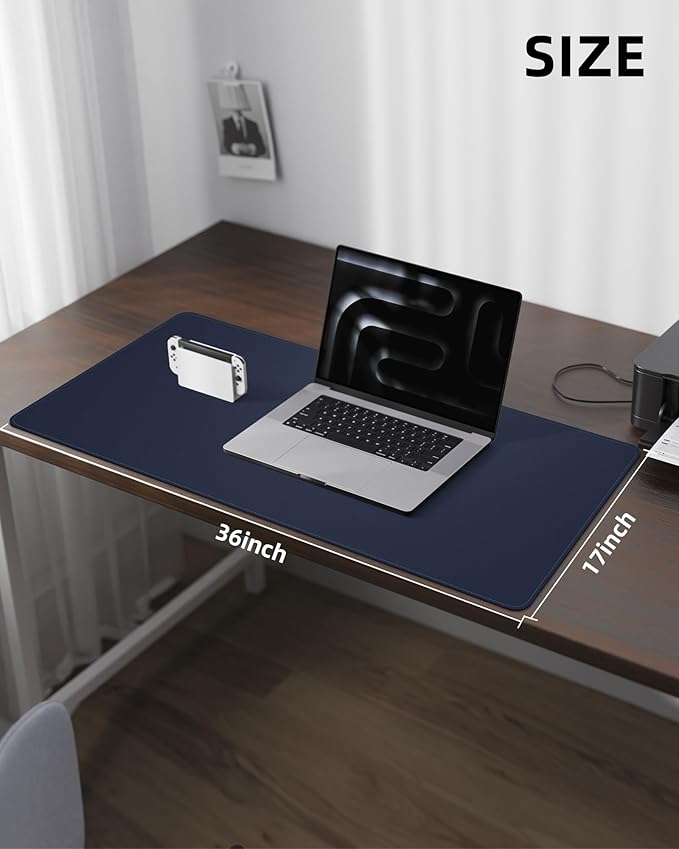 Leather Desk Pad Protector,Desk Mat,Large Mouse Pad, Non-Slip Desk Pad, Waterproof PU Leather Desk Blotter Mat, Desk Cover for Office and Home (Midnight Blue, 36" x 17")