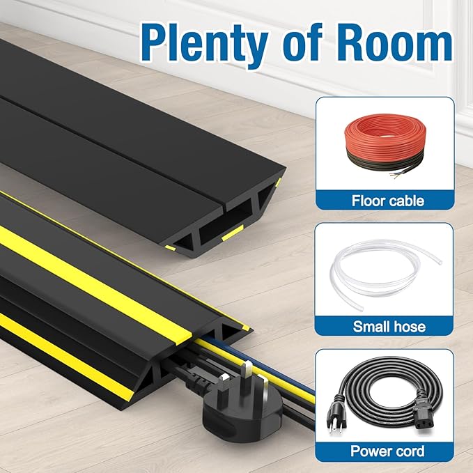 Eapele 10 ft Floor Cable Cover Protector, Heavy Duty PVC Duct Easy to Unroll, Prevent Trip Hazard for Home Office or Outdoor Settings