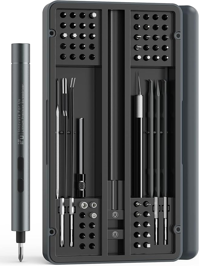 iFu Mini Electric Screwdriver, 90 in 1 Precision Screwdriver Set – Small Cordless Power Screwdriver with LED Light & 64 Magnetic Bits, Repair Tool for Phone Laptop Camera Watch Computer