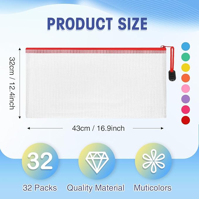 Jetec 32 Pcs Mesh Zipper Bags Toy Storage Bikini Organizer Bag Bolsas para Guardar Trajes De Baño Waterproof Zipper Reusable Pouch Puzzle Multipurpose for Storage Office(Stylish Color,9.5 x 4.5 Inch)