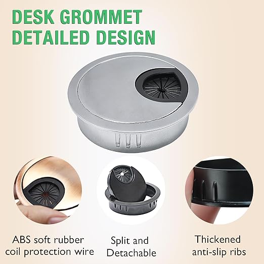 2 Pcs Desk Grommet 2-3/8" / 60 mm, Desk Cord Hole Cover, Cable Grommet Metal Zinc Alloy Materilal, Desk Hole Grommet for Home & Office Pc, Detachable Cable Cord Organizer-Copper Red