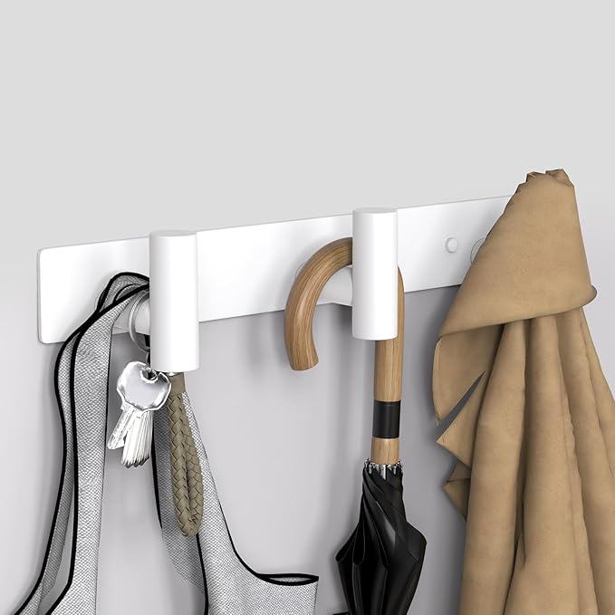 VAEHOLD Hat and Coat Wall Mount Rack - Hooks for Robes, Bags, Keys, and Towels - Bathroom Towel Hanger Organizer (White, “T“ Shape 3 Hooks 2 Pack)