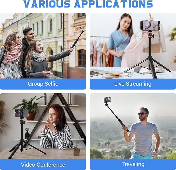 PHOPIK 55" Magnetic Selfie Stick Phone Tripod, Extendable Magnetic Cell Phone Tripod Stand Compatible with iPhone/Android/Sport Camera&Insta 360 x5, Perfect for Video Recording/Selfies/Live Stream