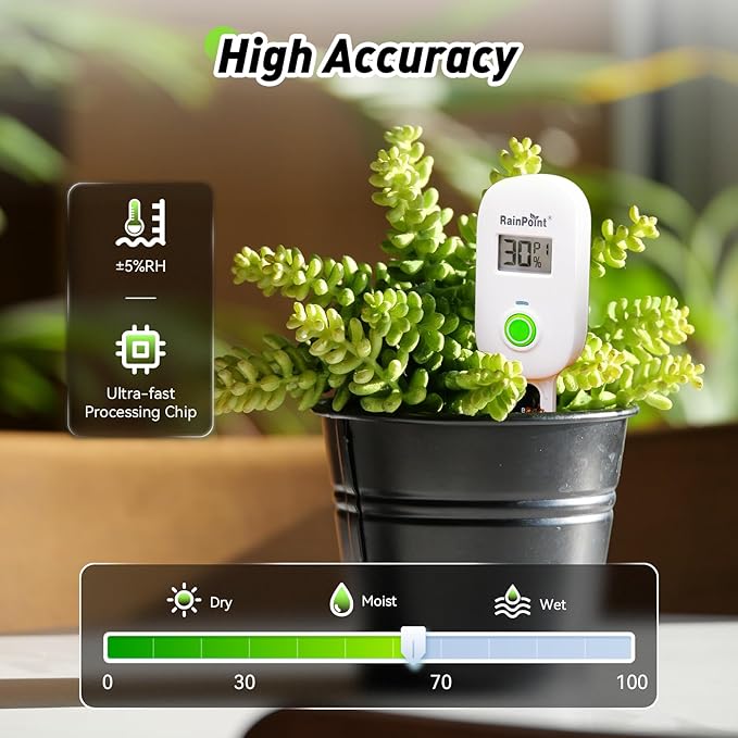RAINPOINT Smart Digital Wireless Plant Moisture Meter Houseplant Indoor,WiFi Hub Needed,Capacitive Probe,Leave-in Soil Hygrometer Sensor,Real-time Monitor Outdoor Greenhouse Gardening(Two-Pack Set)