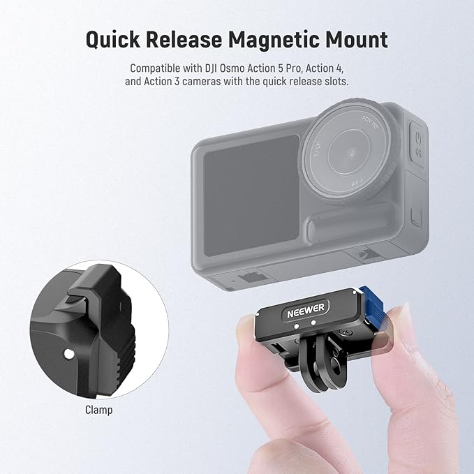 NEEWER Magnetic Mount Adapter Compatible with DJI Osmo 360 / Action 5 Pro/4/3, Upgraded Metal Quick Release Action Camera Mount Vlogging Accessories with 1/4" Tripod Thread, AC011