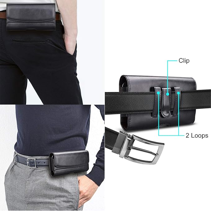 Phone Holster for Samsung Galaxy S25 S24 S23 S22 S21 Ultra S20 FE S10 S9+ S8+ Note 20 A12 A32 A52 A02S A11 A21 A51 PU Leather Cell Phone Pouch with Belt Clip Loop Card Holder,Black