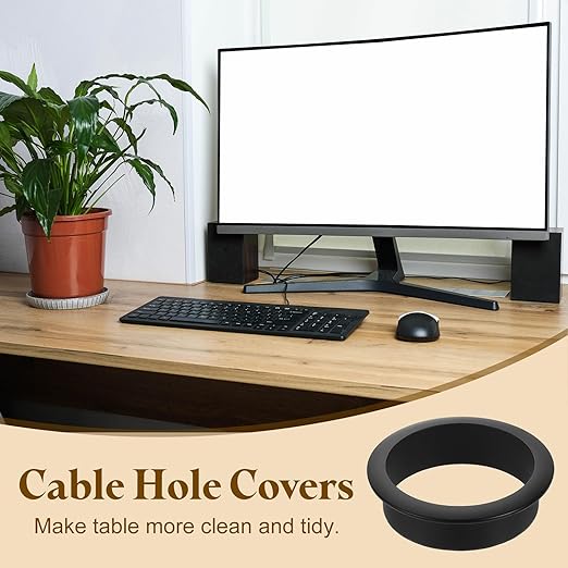 uxcell Desk Grommet, 2-3/16" (55mm) Zinc Alloy Cable Hole Cover Wire Cord Organizer with Marked Cable Ties for Home Office Desktop Wire, Black