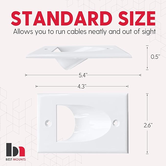 BestMounts - 3 Pack Inner Nose Behind Wall Cable Management TV Cord Hider for Wall Mounted TV - Single Gang Low Voltage Recessed Wall Plates Cable Pass Through for Wires, HDTV, HDMI (White)