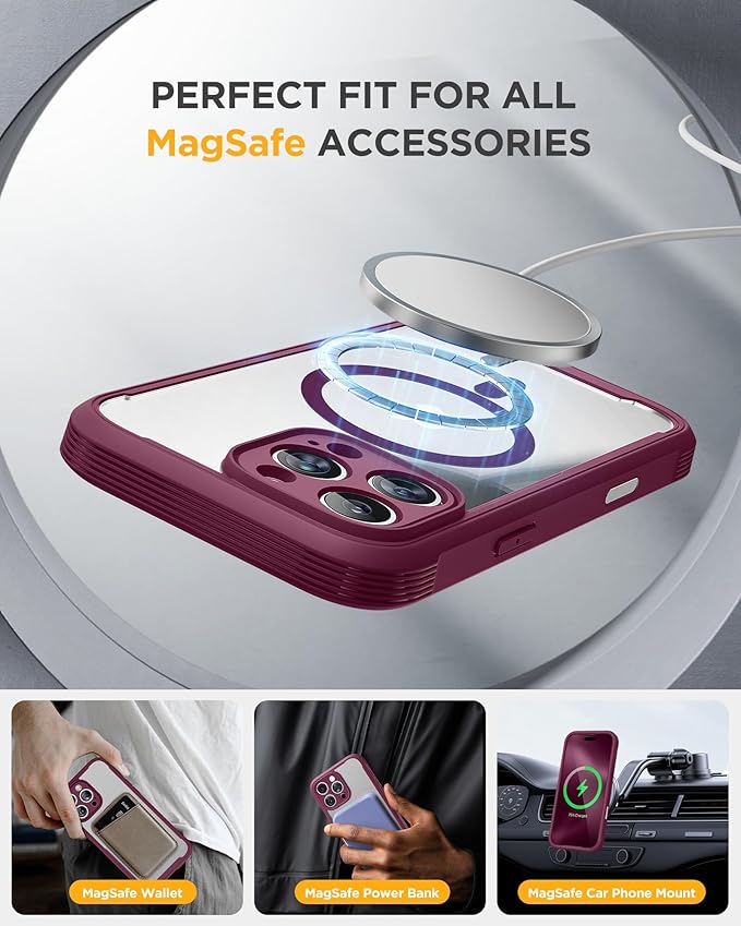 Miracase Magnetic for iPhone 16 Pro Case Full-Body Phone with Built-in Glass Screen Protector, [Compatible with MagSafe] Military Drop Proof 16 Pro Cover Bumper 6.3 inch, Plum