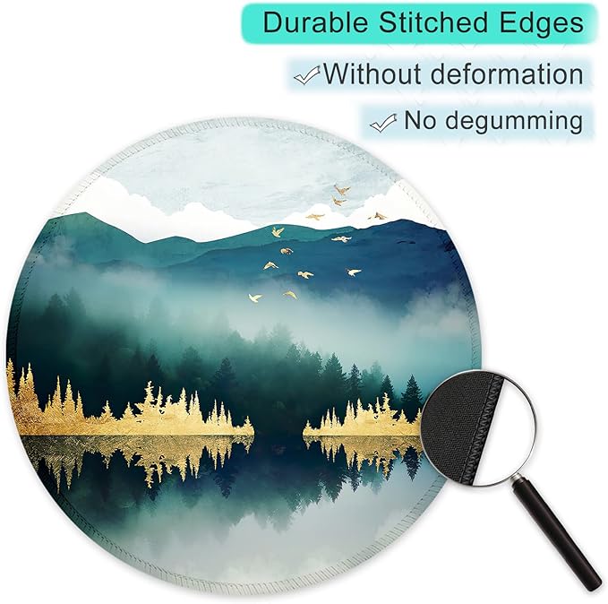 ITNRSIIET Round Mouse Pad with Stitched Edge Premium-Textured Waterproof Non-Slip Rubber Base Desktop Protection Mat Diameter 8.7 inches, Landscape Forest
