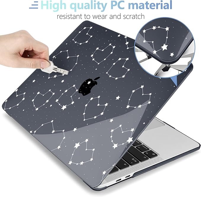 MEEgoodo Case for MacBook Pro 13 inch Case 2022 2021 2020 A2338 M2/M1 A2251 A2289, Laptop Hard Shell with Keyboard & Camera Cover Compatible with 13 inch MacBook Pro,Constellations & Hearts