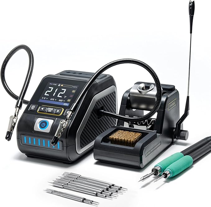 FNIRSI DWS-200 200W Precision Digital Soldering Station Kit, with 3 F210 & 6 F245 Soldering Iron Tips and 2 Helping Hands, Temp Value & Curve Mode, 3 Temperature Storage, Full-Color Display