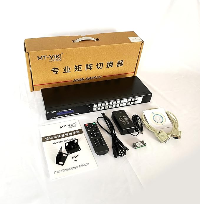 MT-VIKI 4K HDMI Matrix Switch 8X8 w/Web GUI & 3.5mm Stereo Audio w/IR Remote, 4K@30Hz, Rack Mount Switcher & Splitter, EDID, RS232, LAN Port, APP
