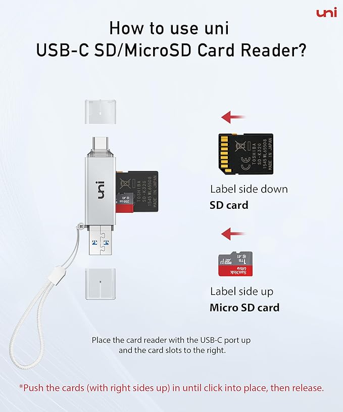 SD Card Reader, uni High-Speed USB C to Micro SD Card Adapter USB 3.0 Dual Slots, Memory Card Reader for SD/Micro SD/SDHC/SDXC/MMC, Compatible with MacBook Pro/Air, Chromebook, Android Galaxy - Silver