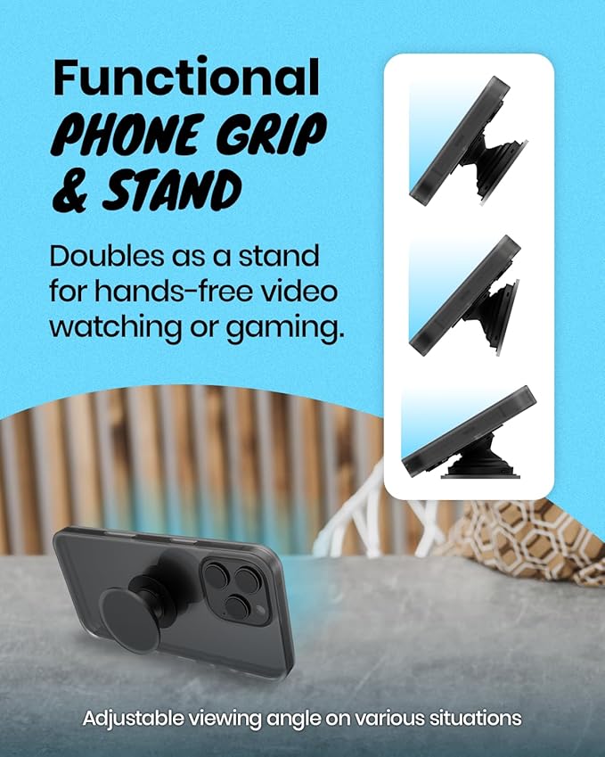 OnTheGrip Cute Natural Seashell Design Round Shape Collapsible Mobile Phone Grip Stand Holder for Smartphone Tablet Cell Phone Accessory (Aqua Blue)