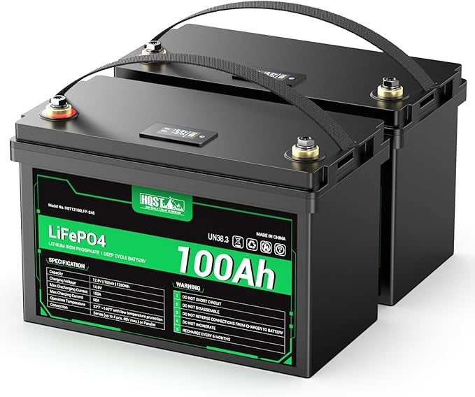 HQST 12 Volt 100Ah Lithium Iron Phosphate Battery with LED Meter,LiFePO4 Battery,10 Year Lifetime,Low & High Temp Protection,Supports in Series and Parallel,for RVs,Trolling Motors,Boats,Marine-2 Pack