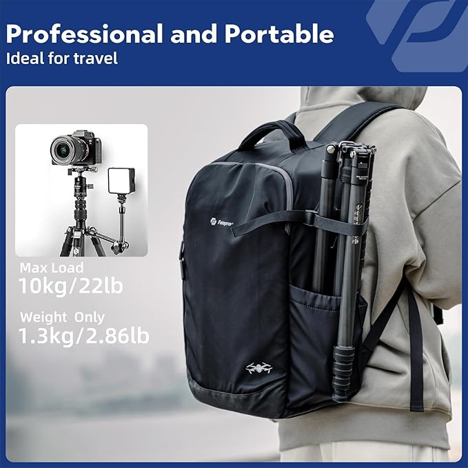 Fotopro 73" Carbon Fiber Tripod for Camera, Compact Travel Tripod with Ball Head, Detachable Monopod with Quick Release Plate and Camera Bag, Load up to 22lbs/10KG