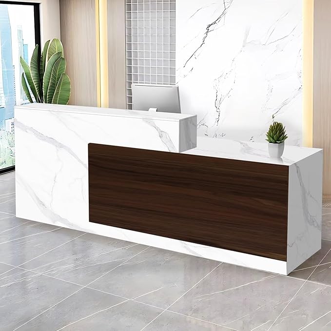 Reception Desk with Counter Modern Checkout Counter with Lockable Drawer Keyboard Tray Receptionist Desk for Office Salon Reception Table L Right 51inch/130cm