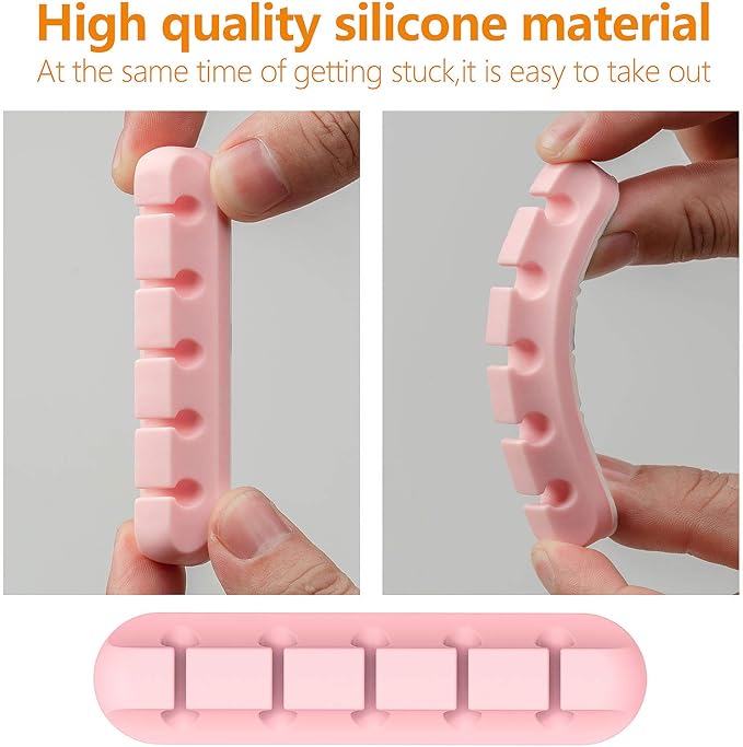 Pink Desk Cable Organizer - 5 Pack (7-5-3-1-1 Slots) Cord Clips for Cord Management, Cleans Up Messy Wires at Home, Car and Office
