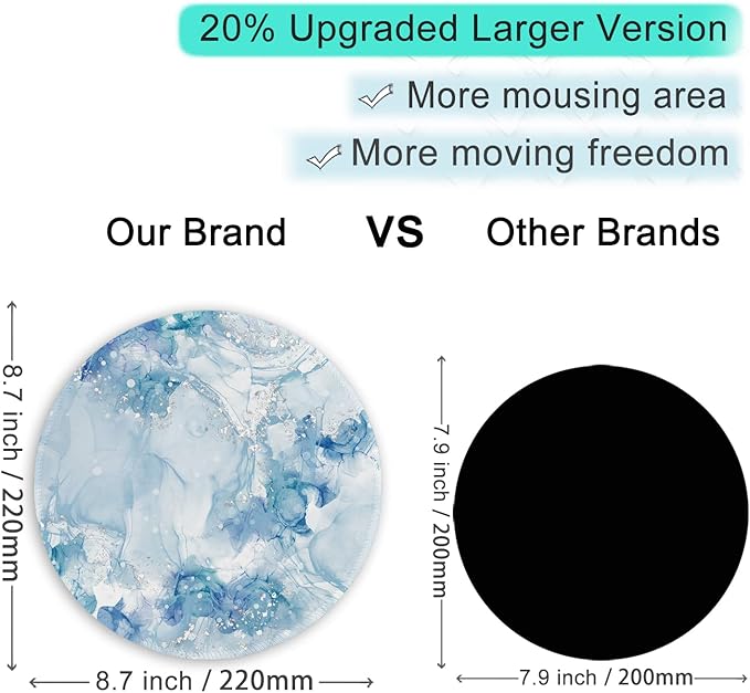 ITNRSIIET Round Mouse Pad with Stitched Edge Premium-Textured Waterproof Non-Slip Rubber Base Desktop Protection Mat Diameter 8.7 inches, Blue Abstract Marble