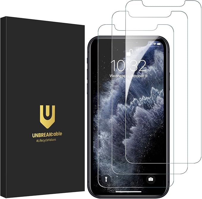 UNBREAKcable 3-Pack Screen Protector for iPhone 11 Pro Max/iPhone Xs Max, Double Shatterproof Tempered Glass [Easy Installation Frame] [9H Hardness] [HD Clear] [Case Friendly] for iPhone 6.5 inch