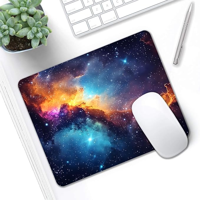 Mouse Pad, Glitter Blue Nebula Galaxy Mouse Pads for Desk, 9.5" x 7.9" Non-Slip Rubber Base Computer Mousepad with Women, Portable Square Design for Wireless Mouse and Pad Laptop Office & Travel
