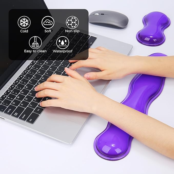 Gel Wrist Rest for Keyboard and Mouse, Wrist Rest for Keyboard, Mouse Wrist Support, Pain Relief, Cool Touch, Non-Skid, Mouse Wrist pad