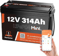 12V 300Ah (314Ah) LiFePO4 Lithium Battery Bluetooth MINI, Max. 4190Wh Energy, EV A+ Cells, Built-in 100A BMS, 15000 Deep Cycles Batterys for RV, Marine, Solar