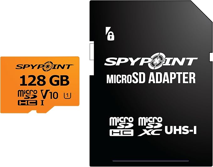 SPYPOINT 128GB Micro SD Memory Card Trail for Cameras | Adapter Media Storage for Trail and Game Cameras Designed | Used in Hunting and Trail Cams