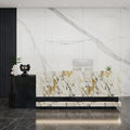 Front Desk Reception Counter - Lockable Storage & Keyboard Tray | Reception Desk with Counter, Customizable Large Counter Table (Black+White, 112'')