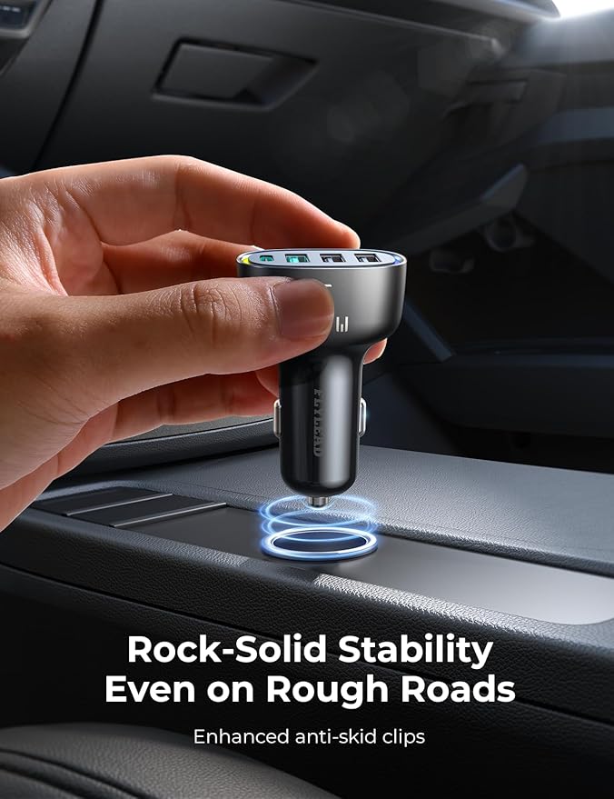 75W Car Charger USB C Cigarette Lighter Adapter 4-Port Fast Car Charger with 3.3ft 60W USB C Cable Fast Charging