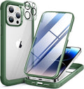 Miracase Glass Series for iPhone 14 Pro Case 6.1 Inch, Full-Body Clear Bumper Case with Built-in 9H Tempered Glass Screen Protector, with Camera Lens Protector, Acacia Green