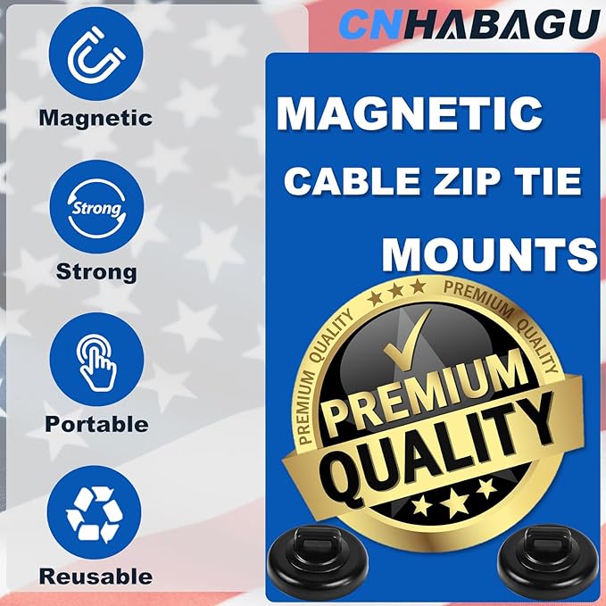 Magnet Zip Tie Mount Magnetic Zip Ties Mount Clips Base Holder Strong Multipurpose Wire Cable Holder Mount Wire Clips Management for Home Office Marine Electrical Wiring (24 Pcs, D19 Small)