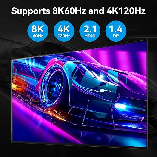 8K HDMI 2 Displayport KVM Switch 3 Monitors 2 Computers DP 1.4 8K 60Hz 4K 120Hz Display Port for Two PC Share Triple Monitor and 4 USB 3.0 Peripherals Support Extended and Duplicate Mode